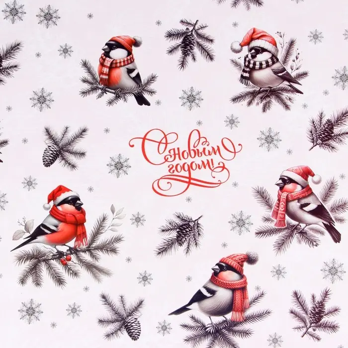 Бумага упаковочная «Снегири», глянец, двусторонняя, 80 г/м² , 70×100 см