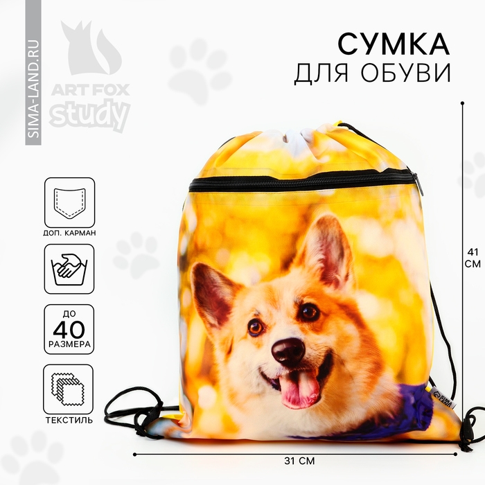 Мешок для обуви «Забавный корги» 2 секции, 30×40 см Мешок для обуви «Забавный корги» 2 секции, 30×40 см