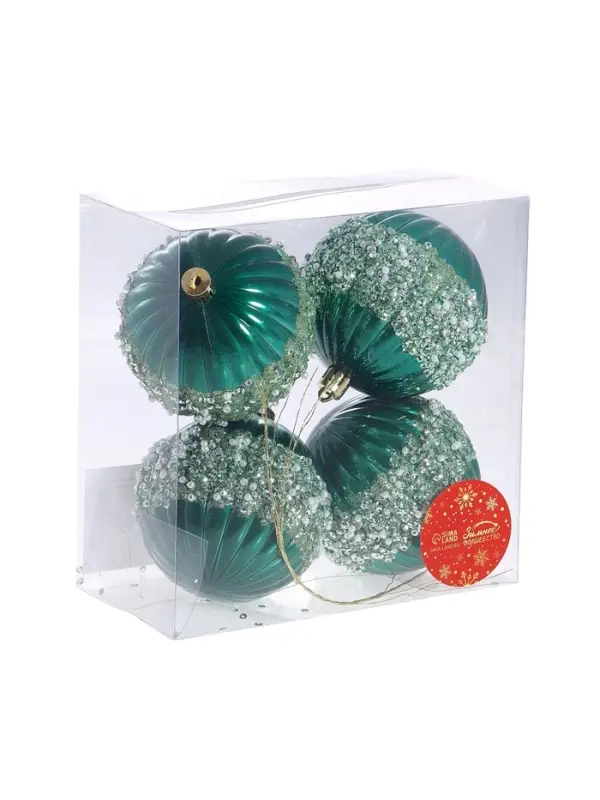 Ёлочные игрушки &laquo;Рокси&raquo;, шары новогодние, d=8 см, 4 шт., зелёный
