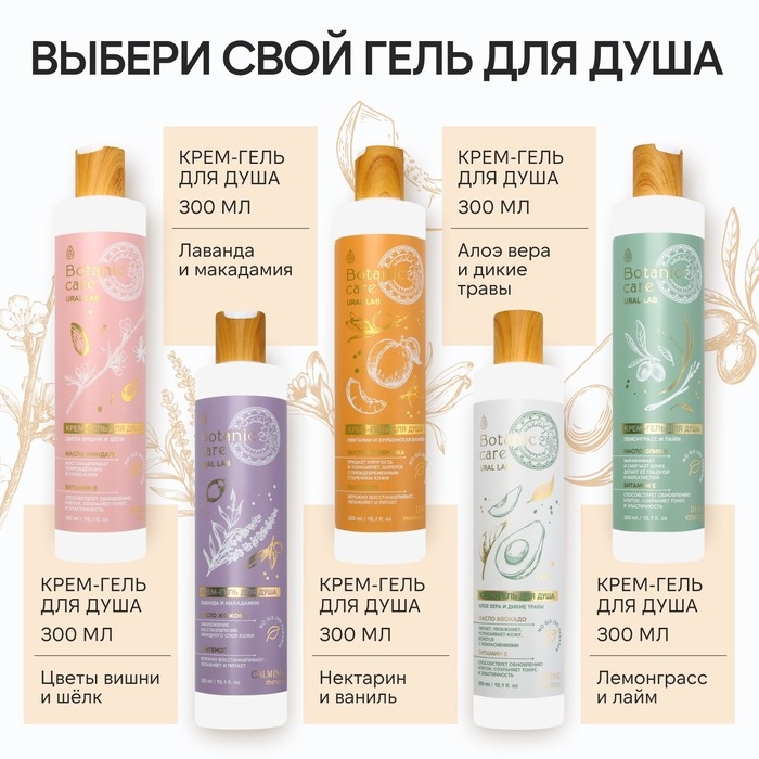 Гель для душа с маслом кедра и пантенолом, 300 мл, аромат бергамота и зеленого чая, BOTANIC CARE by URAL LAB Гель для душа с маслом кедра и пантенолом, 300 мл, аромат бергамота и зеленого чая, BOTANIC CARE by URAL LAB