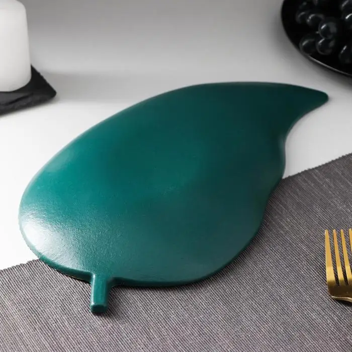 Блюдо для фруктов Доляна «Золотой лист», 31×17×3 см, цвет золотой с зелёным