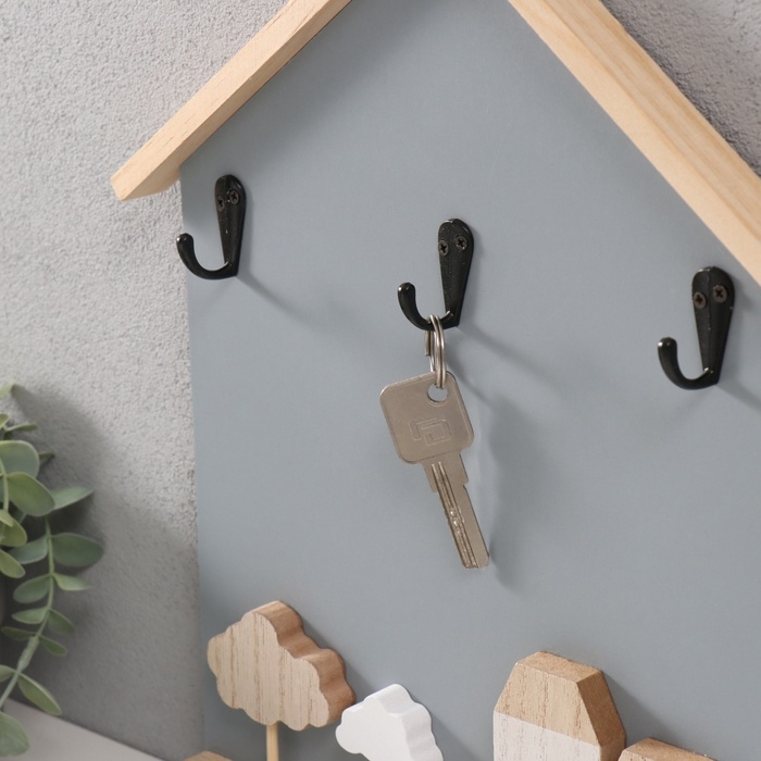 Крючки декоративные дерево Крючки декоративные дерево "Домики и деревья" серый 28х33,5 см