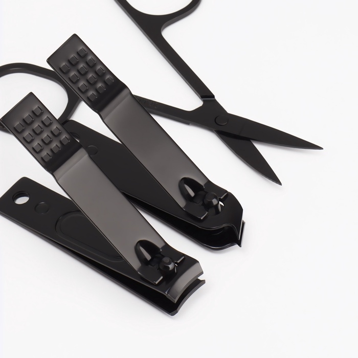 Набор маникюрный, 6 предметов, в футляре, чёрный Набор маникюрный, 6 предметов, в футляре, чёрный