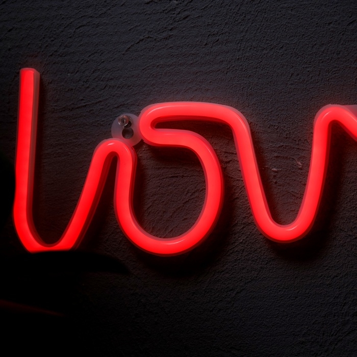 Неоновая вывеска «Любовь» 35 x 13 см, батарейки AAx3 (нет в комплекте) + USB, свечение красное