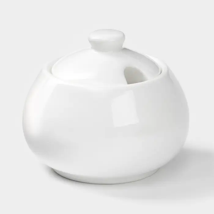 Сахарница с крышкой Wilmax, 210 мл, фарфор, белая