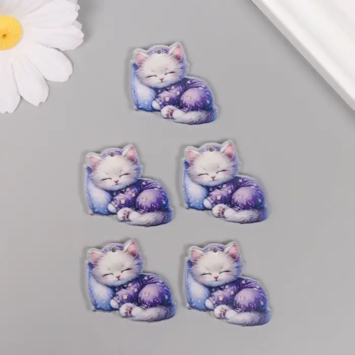 Декор для творчества акрил Декор для творчества акрил "Котёнок в пижамке сладко спит на подушке" 2,9х3,4х0,3 см