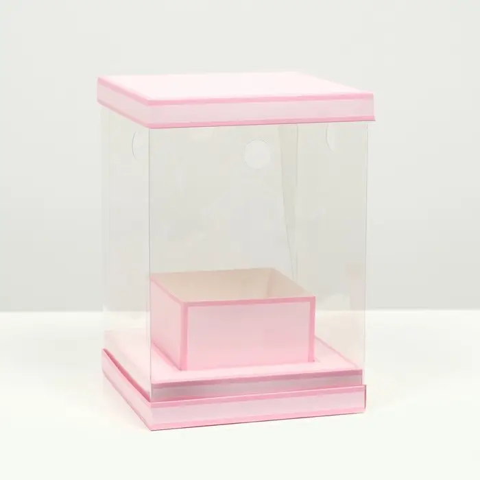 Коробка для цветов с вазой и PVC окнами складная, розовый, 16&times;23&times;16 см