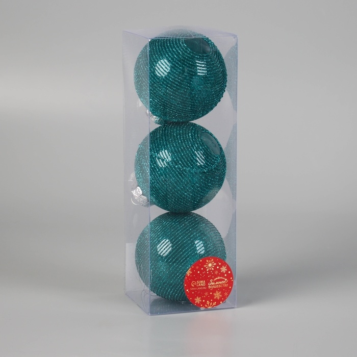 Набор шаров пластик d-8 см, 3 шт Набор шаров пластик d-8 см, 3 шт "Аустен" полоски, бирюзовый