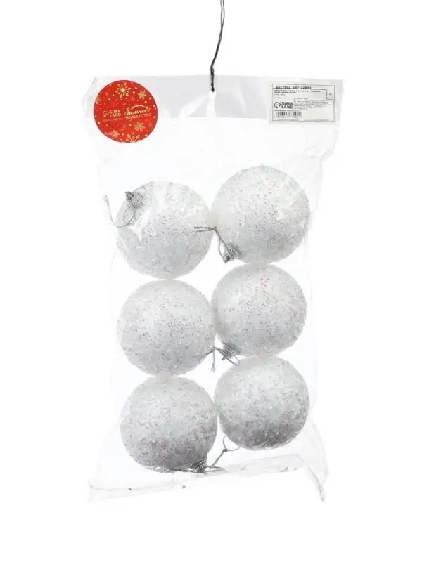 Ёлочные игрушки &laquo;Пушинка - бисер&raquo;, шары новогодние, d=6.5 см, набор 6 шт., белый