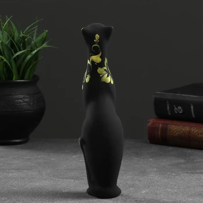 Фигура керамика «Кошка Багира прямая», чёрный, 6×6×21 см