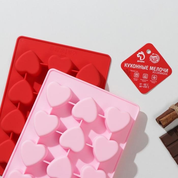 Форма для конфет и шоколада Доляна «Сердце с узором», 21×14,5×2 см, 12 ячеек, цвет МИКС Форма для конфет и шоколада Доляна «Сердце с узором», 21×14,5×2 см, 12 ячеек, цвет МИКС