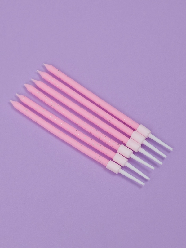 Свечи для торта  Свечи для торта "Розовая вечеринка", 6 шт, блестящие розовые