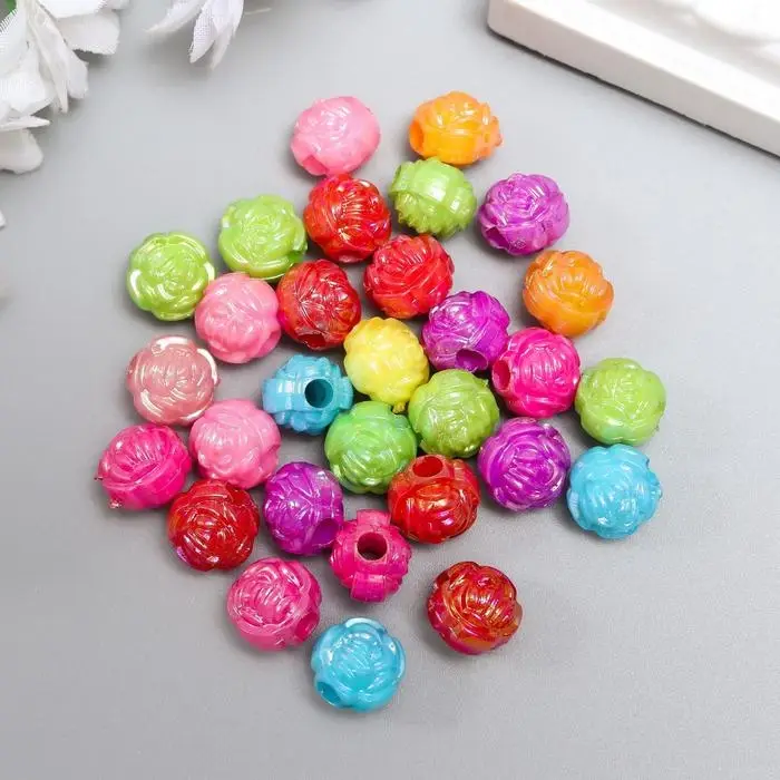 Бусины для творчества пластик  Бусины для творчества пластик "Розочка" перламутр набор 30 шт 1,2х1,2 см