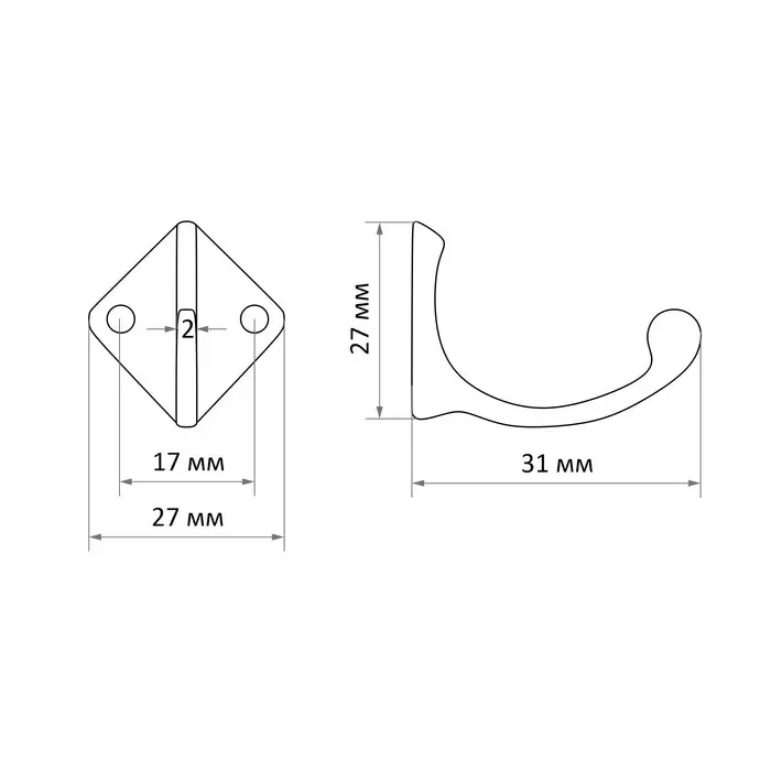 Крючок мебельный ТУНДРА TKO026, однорожковый, хром, 20 шт. Крючок мебельный ТУНДРА TKO026, однорожковый, хром, 20 шт.