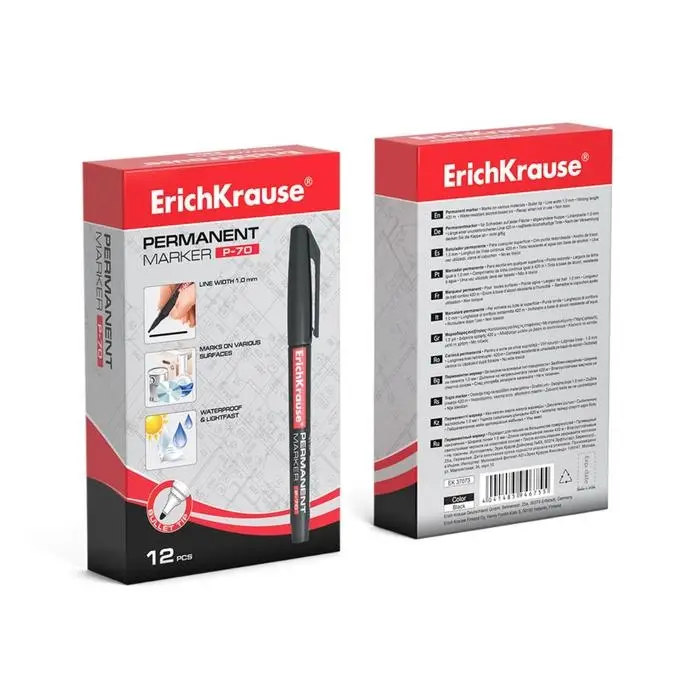 Маркер перманентный ErichKrause P-70, 1.0 мм, для письма на любой поверхности, чёрный Маркер перманентный ErichKrause P-70, 1.0 мм, для письма на любой поверхности, чёрный