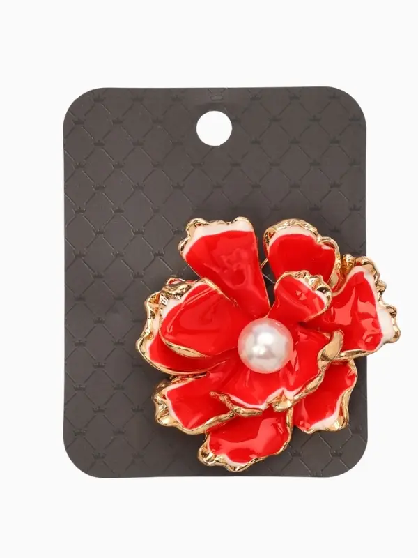 Брошь &laquo;Цветок Морской&raquo;, красная, белый в золоте