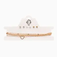 Набор 2 предмета: 3 колье, 3 пары пусет &laquo;Эстетика&raquo;, сердце, белый в золоте, 32 см