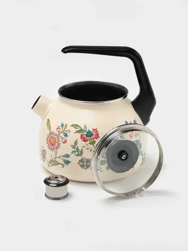 Чайник &laquo;Луговые цветы&raquo;, 3 л, со свистком, индукция, эмалированная сталь, бежевый
