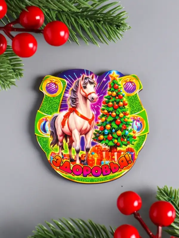 Магнит новогодний подкова  Магнит новогодний подкова "Здоровья" 7х7 см