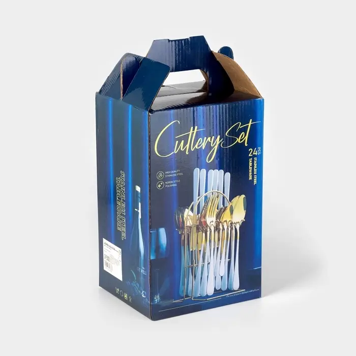 Набор столовых приборов &laquo;Водопад&raquo;, 24 предмета, на подставке, нержавеющая сталь, серебристый