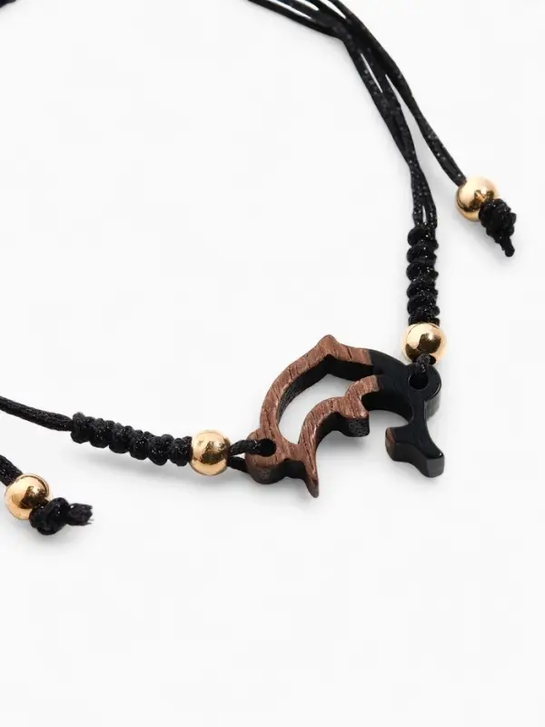 Браслет на нити &laquo;Дельфин&raquo;, d=7 см, дерево, чёрный в золоте