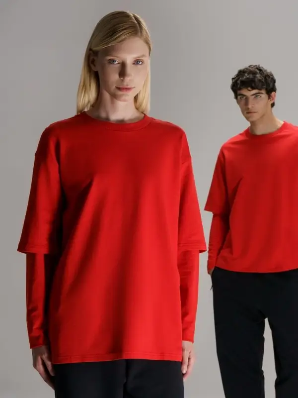 Футболка оверсайз с двойным рукавом Kosmos, красная, размер XS/S Футболка оверсайз с двойным рукавом Kosmos, красная, размер XS/S