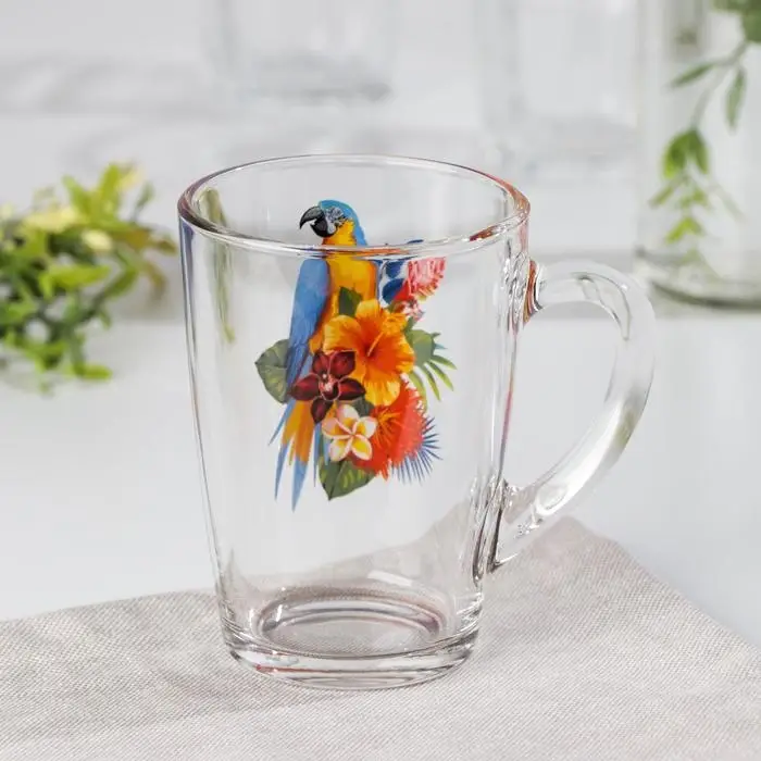 Кружка стеклянная «Тропические птицы», 300 мл