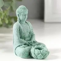 Подсвечник/подставка под конус полистоун "Будда и лотос" зелёный d=1,5 см 7,7х5,5х9 см