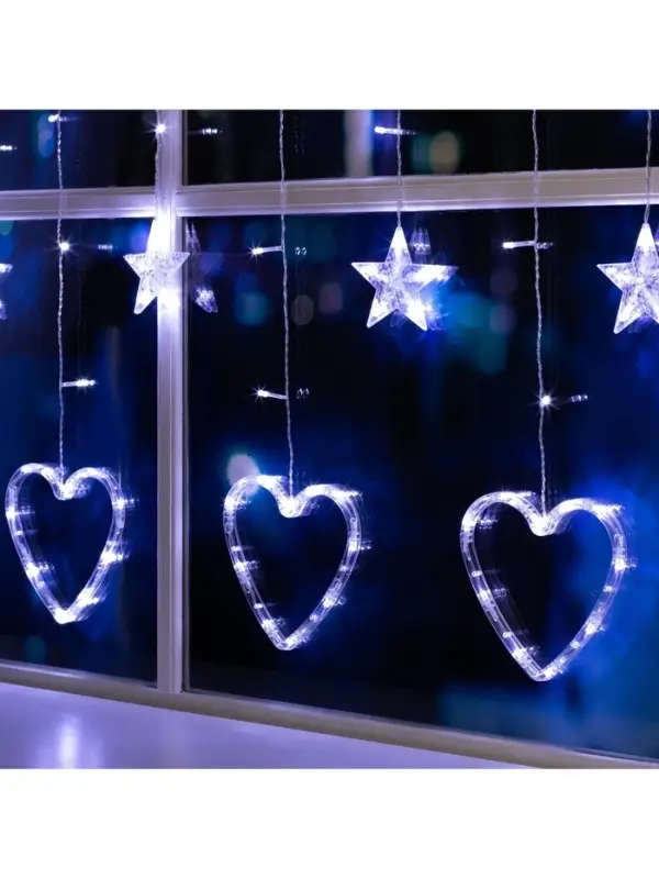 Гирлянда &laquo;Бахрома&raquo; 2.4&times;0.9 м с насадками &laquo;Сердце&raquo;, IP20, прозрачная нить, 186 LED, свечение белое, 8 режимов, 220 В