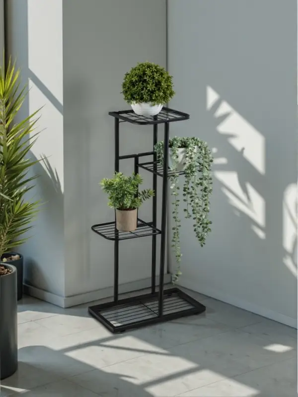 Подставка для цветов Greengo, 4 полки, 43&times;22&times;82 см, напольная, металл, чёрная