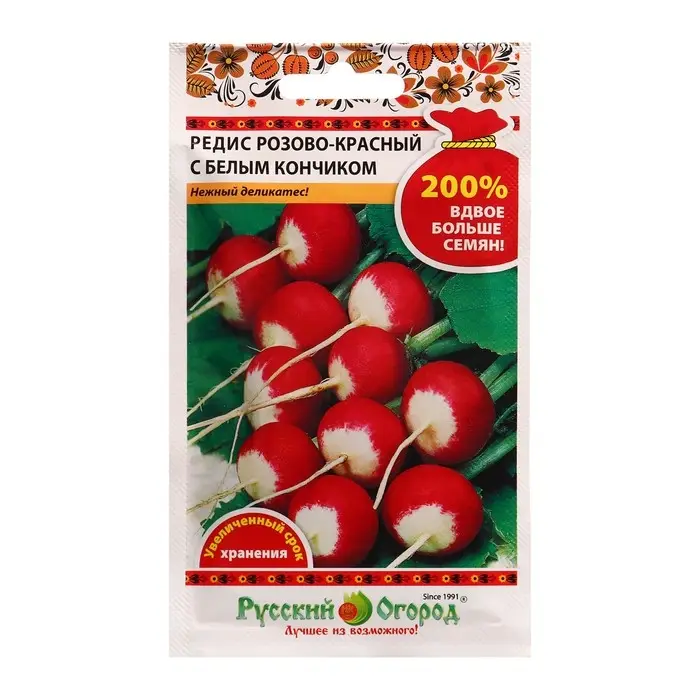 Семена Редис Розово-красный с белым кончиком 6 г Семена Редис Розово-красный с белым кончиком 6 г
