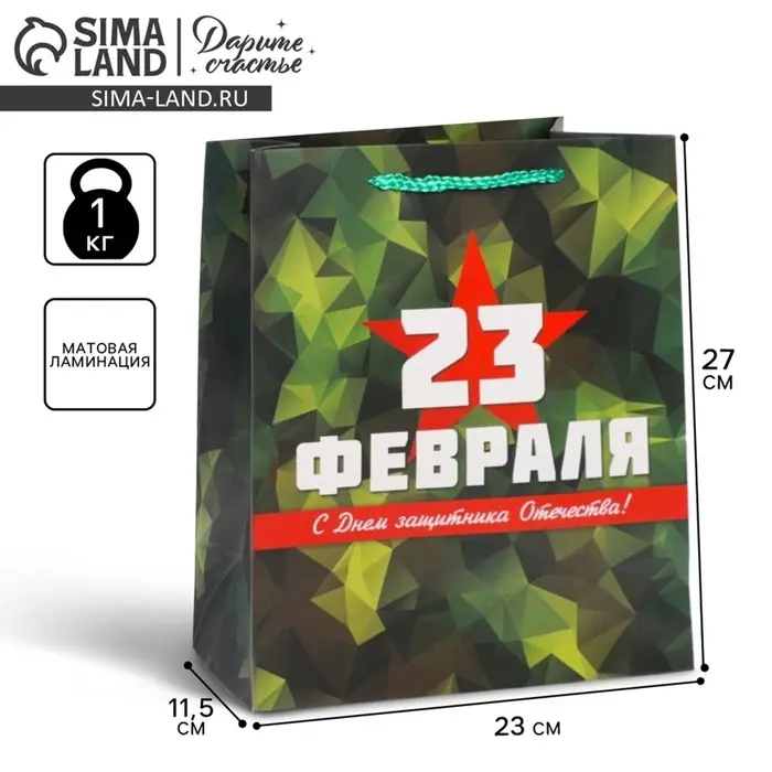 Пакет подарочный ламинированный, упаковка, &laquo;С 23 февраля&raquo;, ML 23&times;27&times;11.5 см