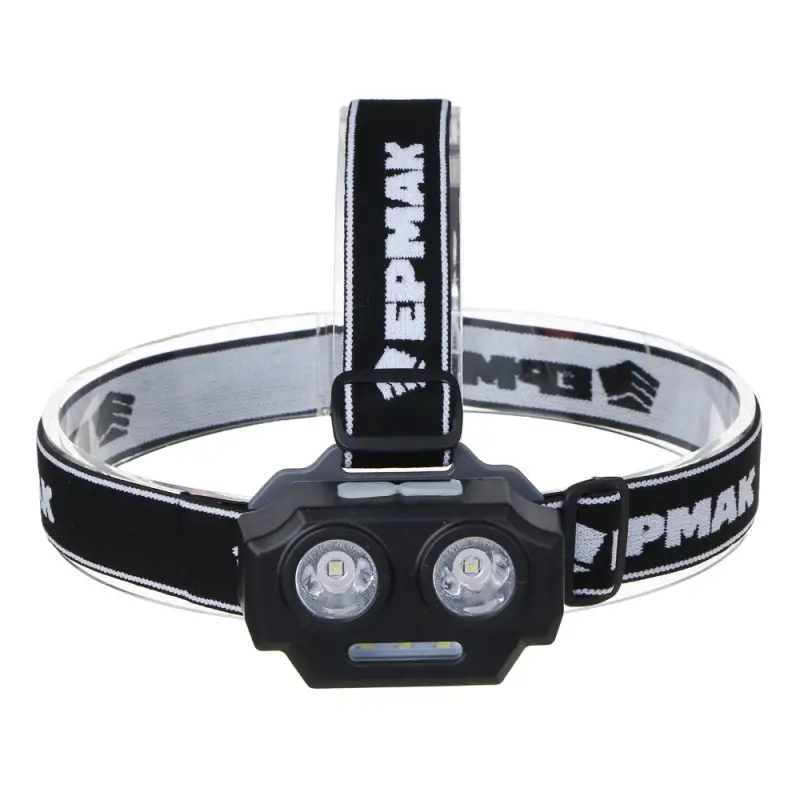 Фонарь налобный тм ЕРМАК, 2 P30 LED +3 SMD, 5 режимов, 1200мАч, 7,2х4,8х4см, USB кабель, пластик