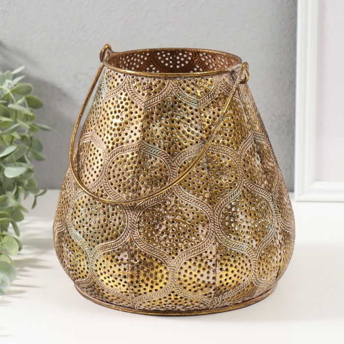 Подсвечник металл на 1 свечу Подсвечник металл на 1 свечу "Узор. Тыковки" состаренное золото 20,5х20,5х20,5 см