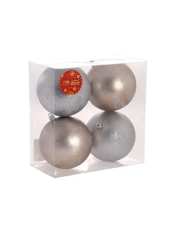 Ёлочные игрушки &laquo;Зимняя листва&raquo;, шары новогодние, d=10 см, набор 4 шт., серебристый/золотистый