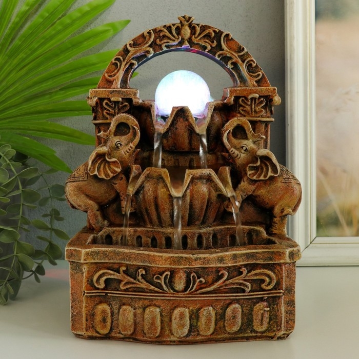 Фонтан настольный от сети, подсветка Фонтан настольный от сети, подсветка "Два слона под аркой" 19х14х26 см
