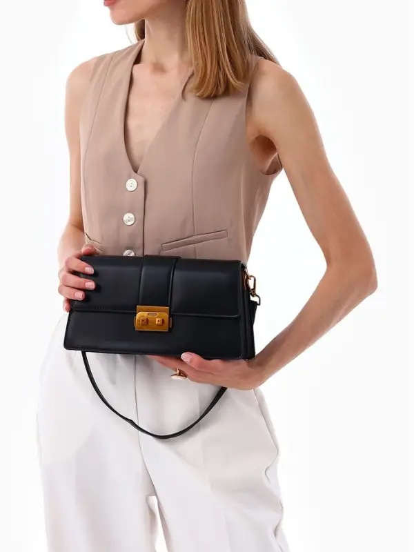 Сумка женская мессенджер TEXTURA на клапане, 26&times;8.5&times;14 см, чёрная