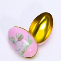 Шкатулка металлическая - яйцо &laquo;Зайка в розовом платьице с корзиной пасхальных яиц&raquo; 11&times;6.5&times;7 см
