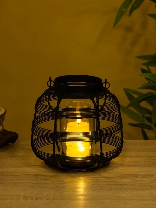 Подсвечник фонарь со стеклянной колбой, 19×19×18 см, d=9 см, металл, чёрный