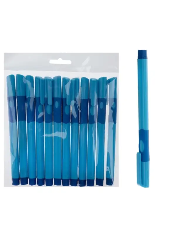 Ручка шариковая 0.7 мм, стержень синий, корпус синий с резиновым держателем, для правшей (цена за 1 шт.)