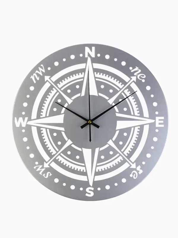 Часы настенные интерьерные &laquo;Компас&raquo;, бесшумные, плавный ход, d=40 см, металл, серебристые