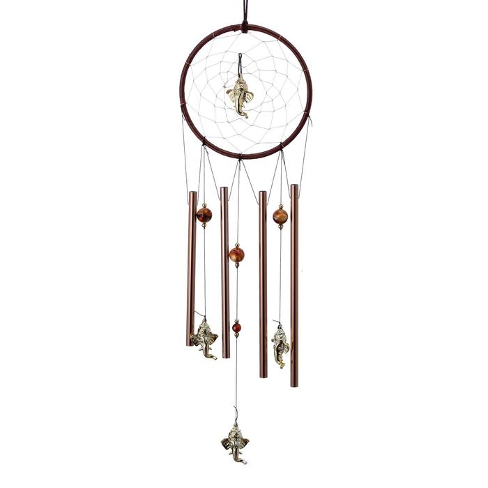 Музыка ветра+ловец снов Музыка ветра+ловец снов "Голова Ганеши в круге" 4 трубки 52 см