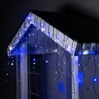 Гирлянда &laquo;Бахрома&raquo; 3&times;0.6 м, IP44, УМС, тёмная нить, 160 LED, свечение бело-синее, мигание, 220 В