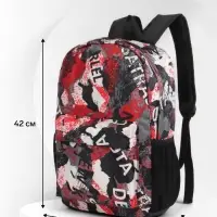 Рюкзак школьный на молнии, с карманами, с принтом, размер 30&times;13&times;42 см, красный/серый