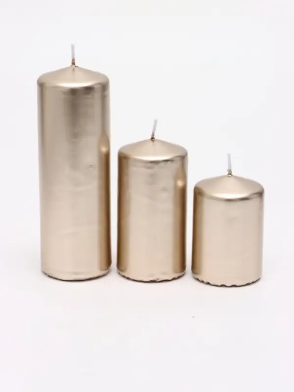 Свеча столбик 5&times;7.5, 10, 15 см, набор 3 шт., пудровый металлик