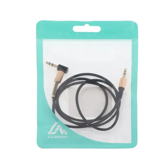 Кабель аудио AUX Luazon, Jack 3.5 мм(m)-Jack 3.5 мм(m), угловой, с металлической пружиной, 1 м, чёрный