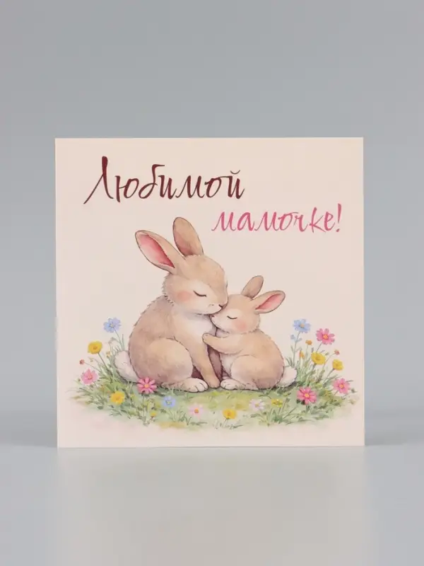 Открытка &laquo;Любимой мамочке&raquo;, зайцы, 15&times;15 см