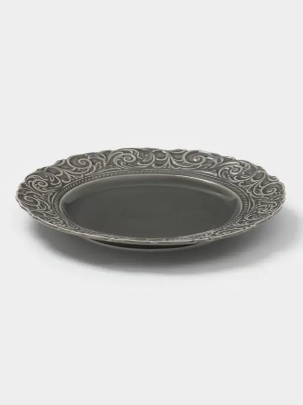 Тарелка обеденная WY Floral Laceware, d=25 см, фарфор, серая Тарелка обеденная WY Floral Laceware, d=25 см, фарфор, серая