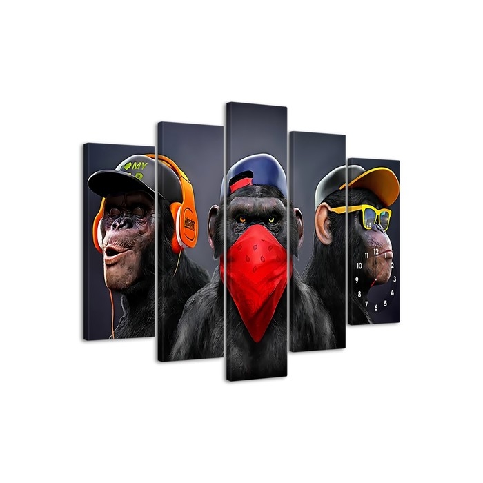 Часы-картина настенные модульные  Часы-картина настенные модульные "Обезьяны", бесшумные, 80 х 140 см