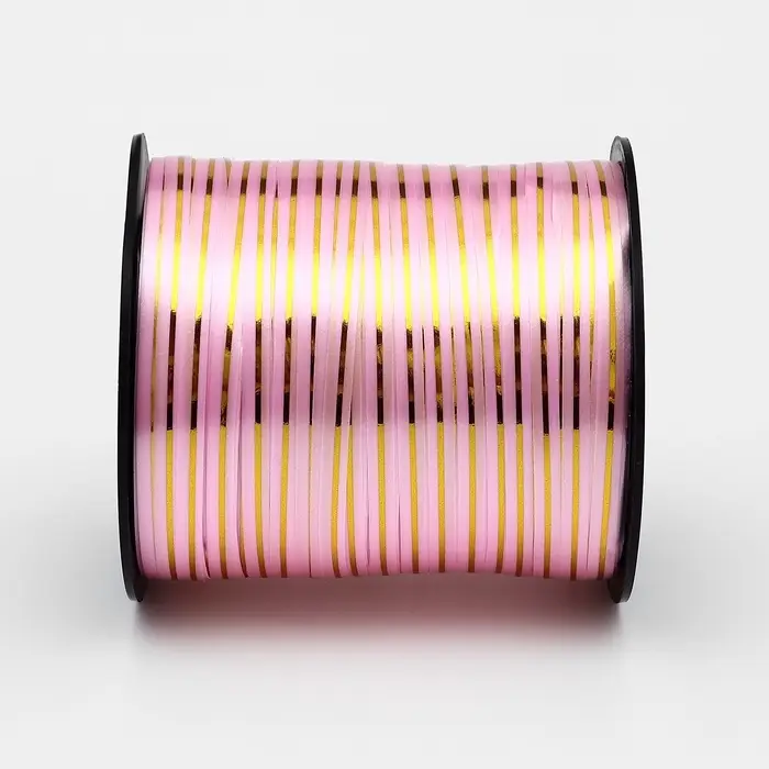 Лента упаковочная с золотой полосой, розовая, 5 мм &times; 225 м